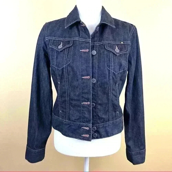 Lucky Brand Classic Dark Wash Button Down Western Denim Jean Jacket Size S - Picture 2 of 13